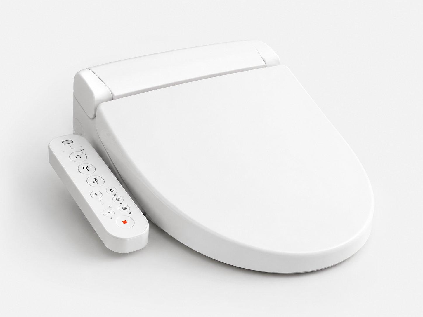 White electronic bidet toilet seat with remote control
