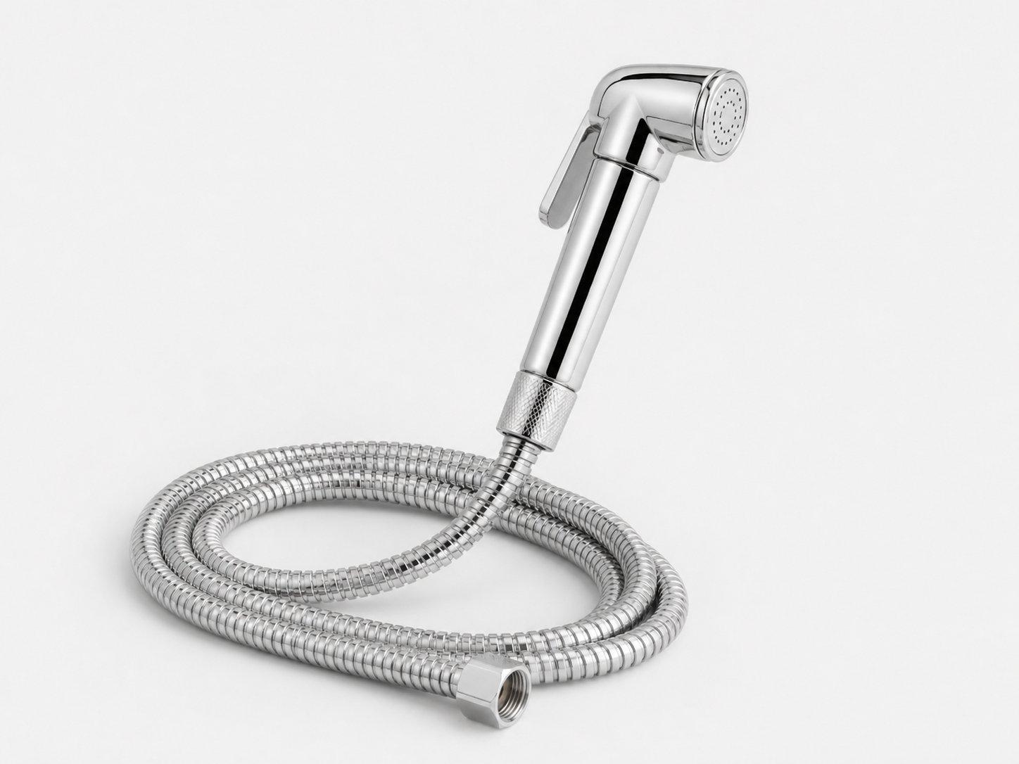 Chrome handheld bidet sprayer with flexible metal hose