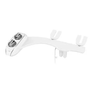 White LUXE Bidet NEO 185 Plus attachment with chrome controls and EZ-Lift hinges