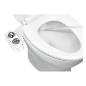 LUXE Bidet NEO 185 Plus installed on a white toilet with dual wash spray